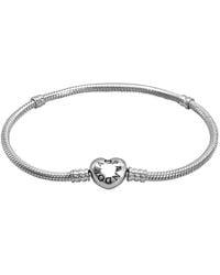 PANDORA - Heart Clasp Snake Chain Bracelet - Lyst