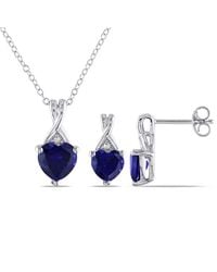 Amour - 2-Pc Set Of 3 3/4 Ct Tgw Created Sapphire And Diamond Heart Pendant With Chain And Stud Earrings - Lyst