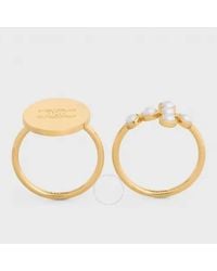 Celine - Triomphe Folk Finish Brass And Resin Pearl Ring Set Of 2 - Lyst