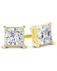Brilliant Diamond - 14K Igi Certified 1 Carat Princess Cut Lab Grown Diamond Stud Earrings For Vs Clarity, E-F Color - Lyst
