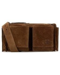 Miu Miu - Suede Utilitaire Crossbody Bag Cacao Borse A Tracolla - Lyst