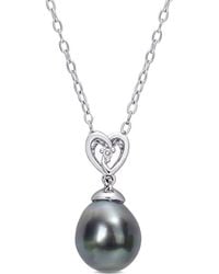 Amour - 8-9Mm Tahitian Cultured Pearl And Topaz Heart Drop Pendant With Chain - Lyst