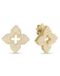Roberto Coin - 18K Venetian Princess Pave Diamond Medium Flower Stud Earrings - Lyst