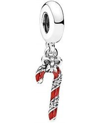 PANDORA - Sterling Sparkling Candy Cane Dangle Charm - Lyst