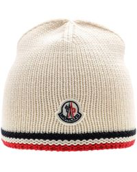 Moncler - Knit Logo Patch Stripe Beanie - Lyst