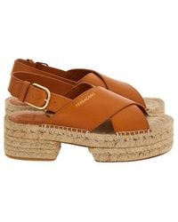 Ferragamo - Leather Platform Espadrille Sandals - Lyst