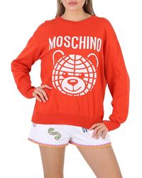 Moschino - Fantasy Print Teddy Logo Intarsia-Knit Cotton Sweater - Lyst