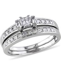 Amour 2 Ct Tw Channel Set Princess Cut Diamond Bridal Set in Metallic ...