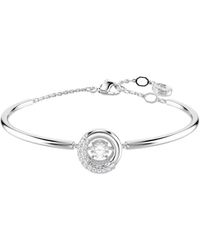 Swarovski - Dextera Round Cut Rhodium Plated Bangle - Lyst