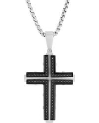Robert Alton - 1/3Ctw Diamond Stainless Steel With & Finish Cross Pendant - Lyst