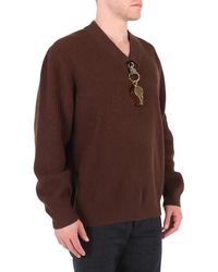 Burberry - Wool V-neck Gold-plated Whistle Detail Rib Knit Sweater - Lyst