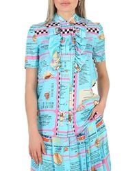 Moschino - All-Over Diner Menu Print Short Sleeve Silk Blouse, Brand Size 40 (Us - Lyst