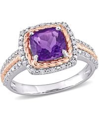 Amour - 1 2/5 Ct Tgw Cushion Amethyst And 1/ Ct Tdw Diamond Halo Ring - Lyst