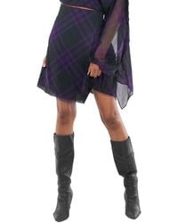 Burberry - Wrap- Belt Check-Pattern Frayed Skirt, Brand Size 8 (Us - Lyst