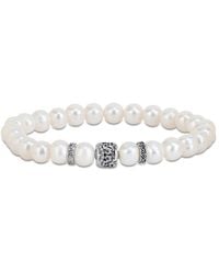 Amour - 8-9Mm Cultured Freshwater Pearl Stretchable Bracelet With Silvertone Rondelles - Lyst
