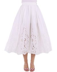 Chloé - Broderie Anglaise Flared Embroidered Midi Skirt - Lyst