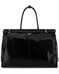 Prada - Leather Large Shopping Bag Nero Borse A Tracolla - Lyst