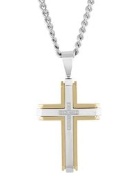 Robert Alton - 1/10 Ctw Beveled Raised And Stainless Steel Cross Pendant With Diamonds - Lyst