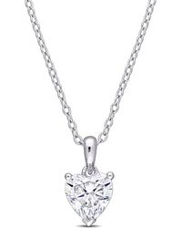 Amour - 1 Ct Dew Heart Shaped Created Moissanite Solitaire Pendant With Chain - Lyst