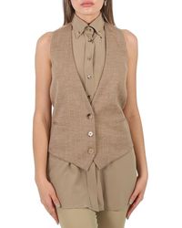 Burberry - Pecan Melange Shirt Detail Wool Blend Waistcoat, Brand Size 4 (Us - Lyst
