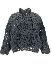 Brunello Cucinelli - Dark Crochet Sweater, Size Medium - Lyst