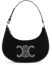 Celine - Ava Triomphe Strass Velvet Shoulder Bag - Lyst