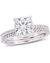 Amour - 2 Ct Dew Cushion Created Moissanite And 1/4 Ct Tw Diamond Bridal Set - Lyst