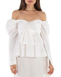Aje. - Ladies Ivory Cotton Poplin Strapless Valentina Bow Top, Brand Size 6 (Us - Lyst