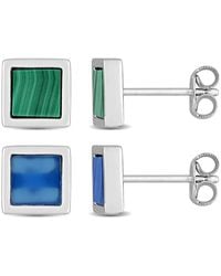 Amour - 2-Piece Set 2Ct Tgw Agate And Malachite Square Stud Earrings - Lyst