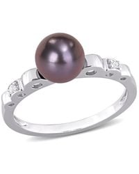 Amour - 7-7.5Mm Freshwater Cultured Pearl And Topaz Ribbed Design Ring - Lyst