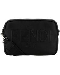 Fendi - Embossed Logo Leather Messenger Bag - Lyst