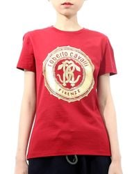 Roberto Cavalli - Ladies Carmine Foil Mirror Snake Logo Cotton Jersey T-Shirt, Brand Size 44 Us - Lyst