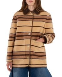 Burberry - Colbury Striped Wool-Felt Leather-Trimmed Jacket, Brand Size 10 (Us - Lyst