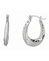 Tresorra - Sterling Diamond Cut & Polished Twist Puffed Hoop Earrings - Lyst