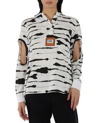 Burberry - Ladies Monochrome Watercolor Printed Cotton Polo Shirt - Lyst