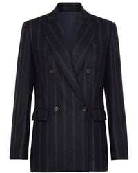 Brunello Cucinelli - Dark Wool Double Breasted Jacket, Brand Size 44 (Us - Lyst