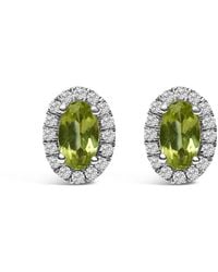 Haus of Brilliance - 10K 5X3 Mm Oval Peridot And Diamond Halo Stud Earrings (I-J Color, I1-I2 Clarity) - Lyst