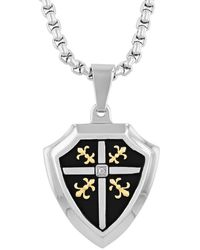 Robert Alton - Diamond Accent Stainless Steel With Finish Shield Pendant - Lyst