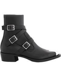 McQueen - Punk Triple Strap Leather Boots, Brand Size 40 Us - Lyst