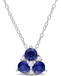 Amour - 1 1/2 Ct Tgw Created Sapphire And Created Sapphire 3-Stone Pendant With Chain - Lyst