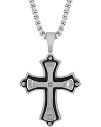 Robert Alton - 07Ctw Diamond Stainless Steel With And Finish Cross Pendant - Lyst