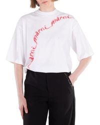 Marni - Wavy Logo Cotton-Jersey T-Shirt - Lyst