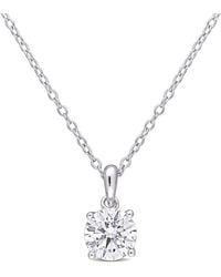 Amour - 1 Ct Dew Created Moissanite Solitaire Pendant With Chain - Lyst