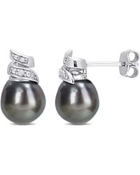 Amour - 8-9Mm Tahitian Cultured Pearl And Diamond Accent Swirl Stud Earrings - Lyst