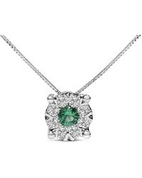 Haus of Brilliance - 14K 3.8 Mm Emerald And 1/3 Cttw Diamond Composite Halo 18" Pendant Necklace - Lyst