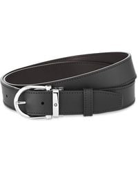 Montblanc - Reversible Leather Belt With Horseshoe Buckle - Lyst