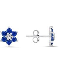 Kylie Harper - Sterling Petite Sapphire Cz Floral Stud Earrings - Lyst