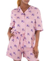 Burberry - Tabi Equestrian Knight Tb Monogram Print Silk Pyjama Shirt, Brand Size 6 (Us - Lyst
