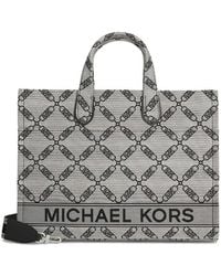 Michael Kors - Nat / Blk Gigi Large Empire Logo Jacquard Tote Bag - Lyst