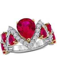 Created Forever - 1/6Ct Tgw Created Ruby And 1 1/4Ct Tw Lab-Grown Diamond Semi-Eternity Ring - Lyst